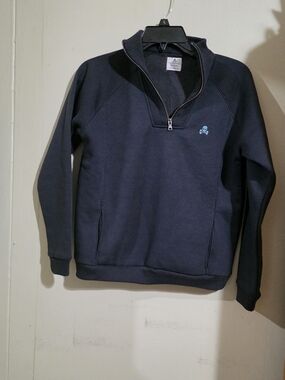 Men's Navy Half-Zip Sweater with Skull Accent Size 14